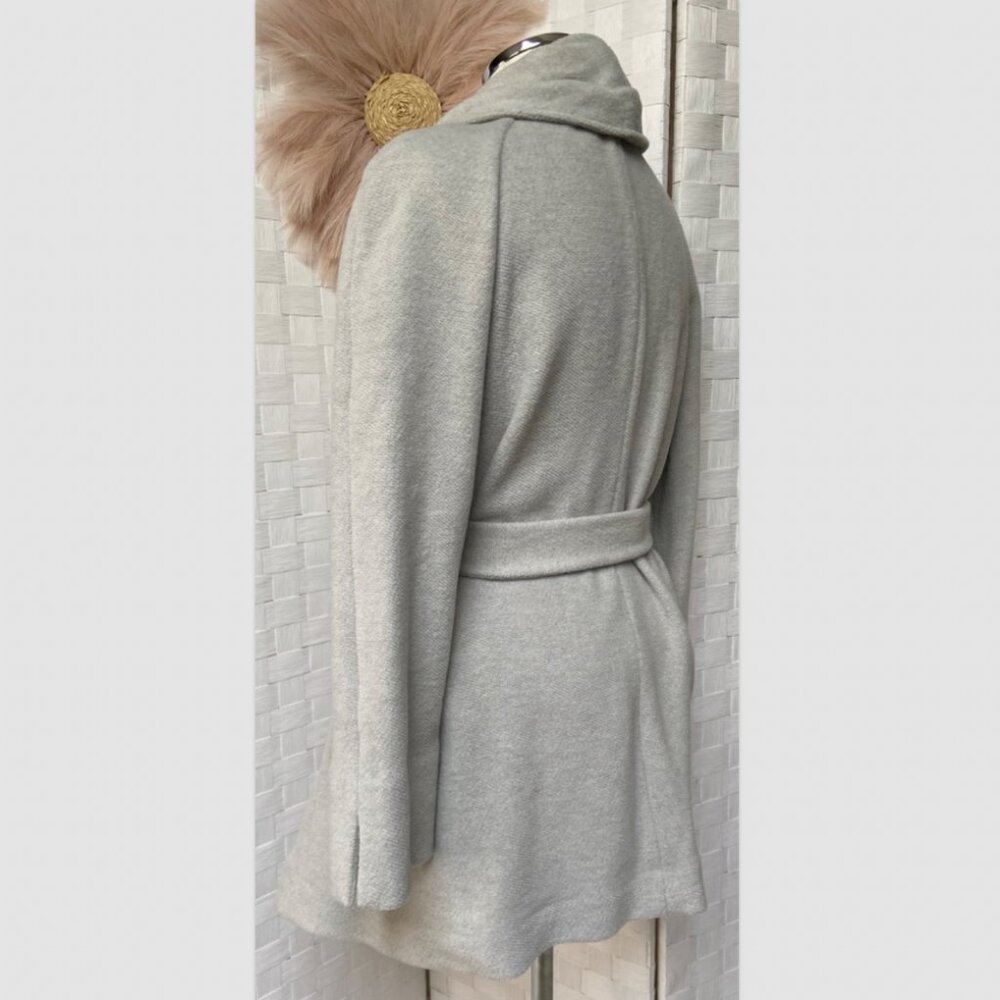 Lands' End Light Gray Wool Blend, Wrap Coat - Picture 5 of 9